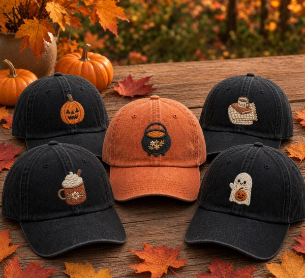 Mini Autumn Icons Embroidered Hat, Minimalist Fall Baseball Cap, Seasonal Nature Gift