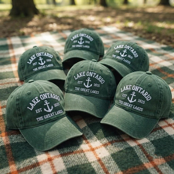 Lake Ontario Anchor Embroidered Baseball Cap, Vintage Wash The Great Lakes Dad Hat, Cute Outdoor Accessory, Trendy Vacation Gift