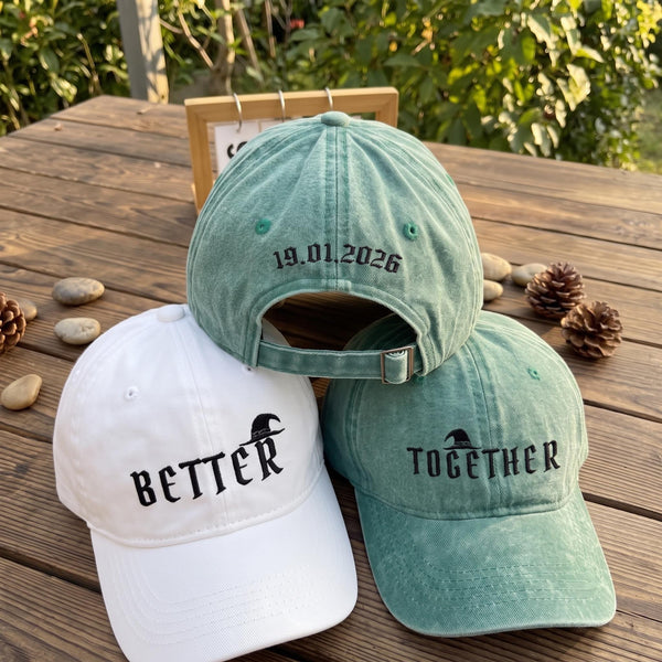 Witch Couple Embroidered Halloween Hats, Matching Spooky Baseball Caps, Anniversary Gift