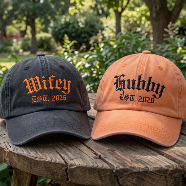 Personalized Husband Wife Embroidered Hats, Custom Wedding Year Old English Baseball Caps