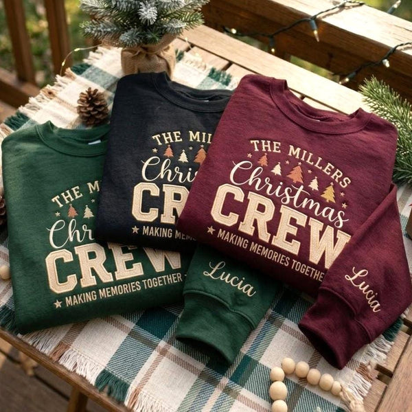 Personalized Christmas Crew Embroidered Sweatshirt, Matching Family Holiday Crewneck