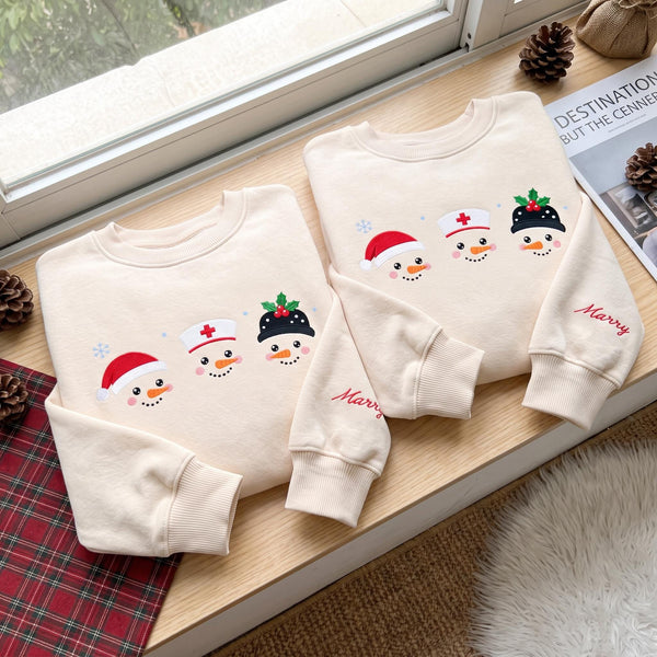 Nurse Snowman Embroidered Christmas Sweatshirt Personalized Name RN LD Holiday Crewneck Gift, Christmas Gift For Nurse, RN Nurse Gift