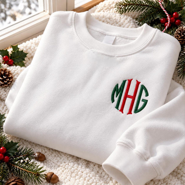 Personalized Monogram Letter Christmas Sweatshirt, Custom Initial Merry Winter Crewneck