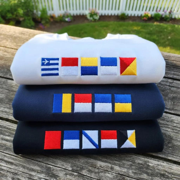 Personalized Nautical Signal Flags Sweatshirt, Custom Alphabet Name Embroidered Crewneck