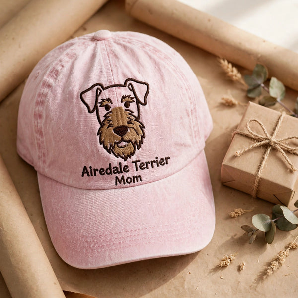Airedale Terrier Mom embroidered light pink cap gift presentation