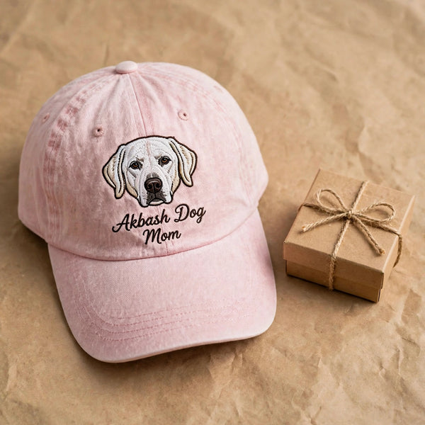 Akbash Dog Mom embroidered light pink cap gift presentation