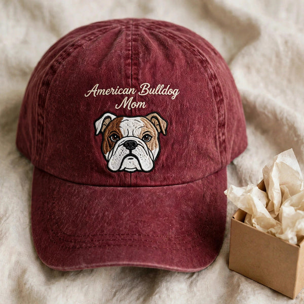 American Bulldog Mom maroon cap gift presentation