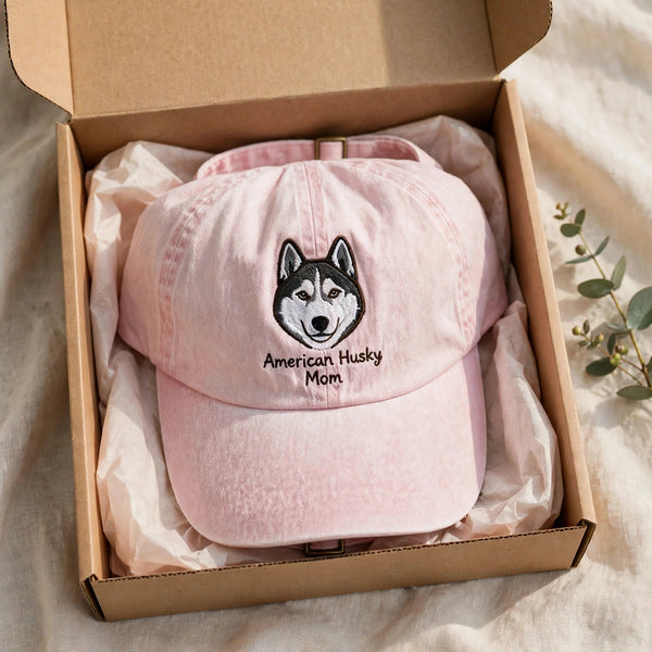 American Husky Mom Gift, Personalized Husky Dog Mom Embroidered Cap for Dog Moms