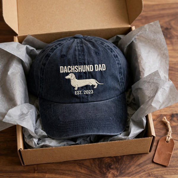 Vintage Washed Dachshund Dad Cap, Personalized Doxie Silhouette Hat