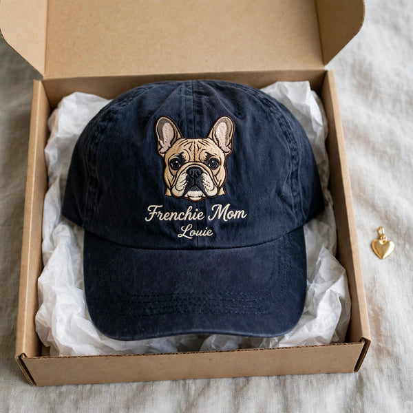 Gift for French Bulldog Moms, Personalized Frenchie Portrait Cap
