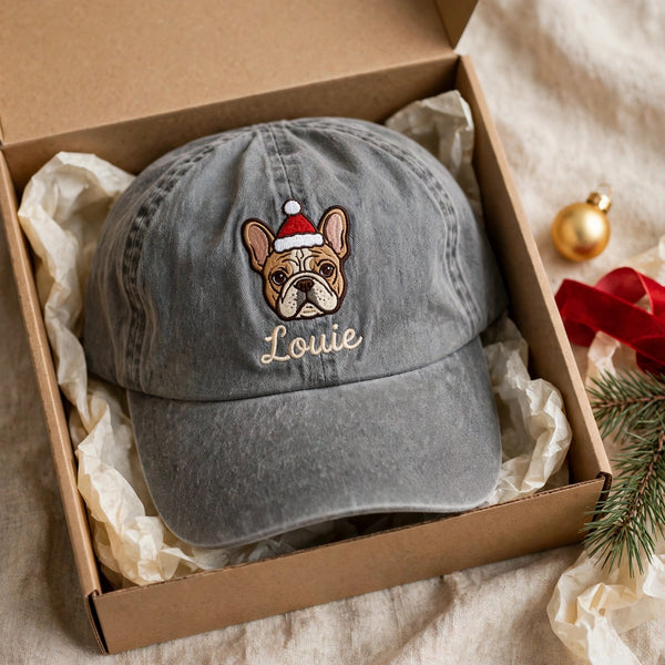 Christmas French Bulldog Hat, Custom Holiday Frenchie Cap