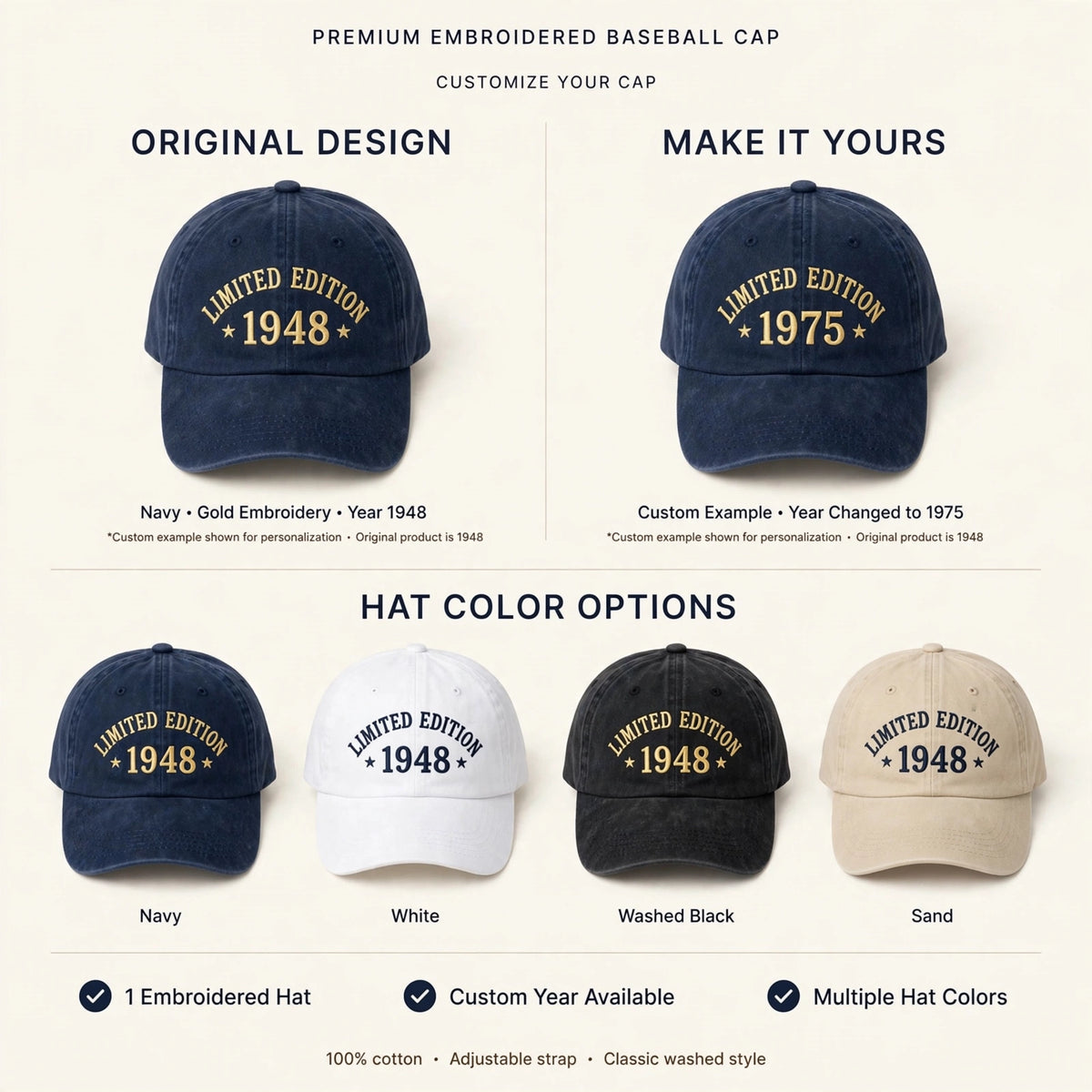 Embroidered Limited Edition Hat, Custom Year Cap, Personalized Birthday Gift, Vintage Style Accessory, Retro Unisex Cap, Unique Name Hat