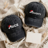 Matching Christmas Couple Embroidered Hats, Santa Theme Washed Cotton Baseball Caps