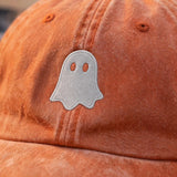 Minimalist Ghost Embroidered Hat, Orange Washed Cotton Baseball Cap, Halloween Gift