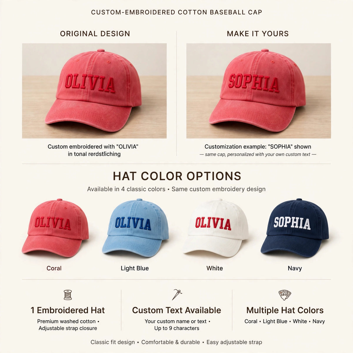 Custom 3D Puff Embroidered Hat, Personalized Raised Text Baseball Cap, Bespoke Retro Cotton Hat, Unique Embroidery Gift, Bold Custom Cap