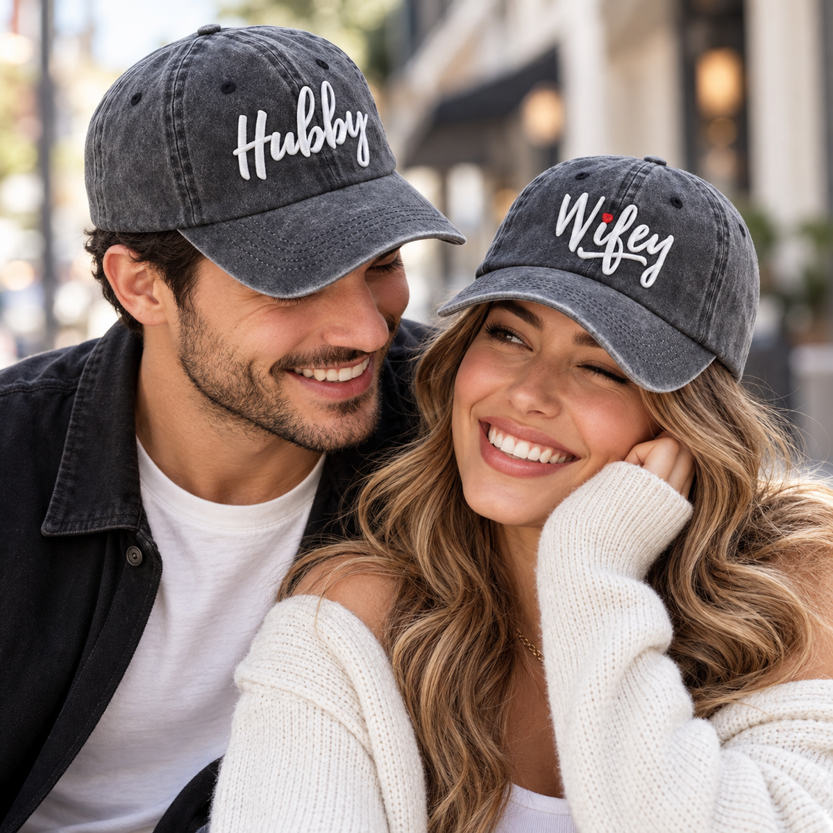 Personalized Hubby & Wifey Matching Hats - Set of 2 hat, Embroidered Couple Baseball Caps, Husband and Wife Anniversary Gift