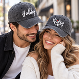 Personalized Hubby & Wifey Matching Hats - Set of 2 hat, Embroidered Couple Baseball Caps, Husband and Wife Anniversary Gift