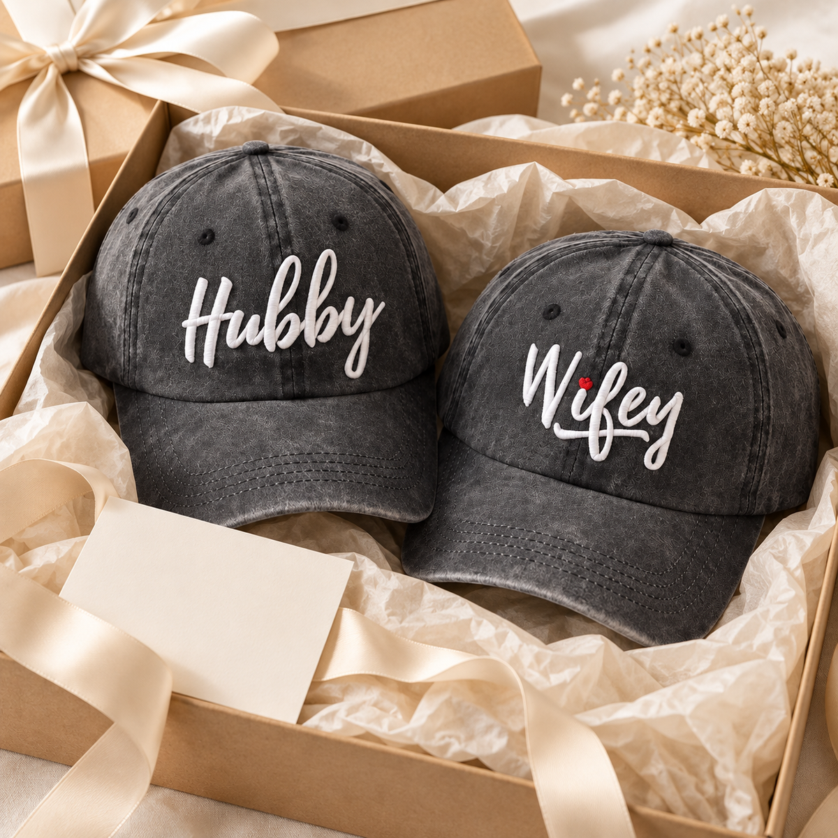 Personalized Hubby & Wifey Matching Hats - Set of 2 hat, Embroidered Couple Baseball Caps, Husband and Wife Anniversary Gift