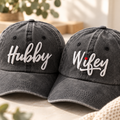 Personalized Hubby & Wifey Matching Hats - Set of 2 hat, Embroidered Couple Baseball Caps, Husband and Wife Anniversary Gift