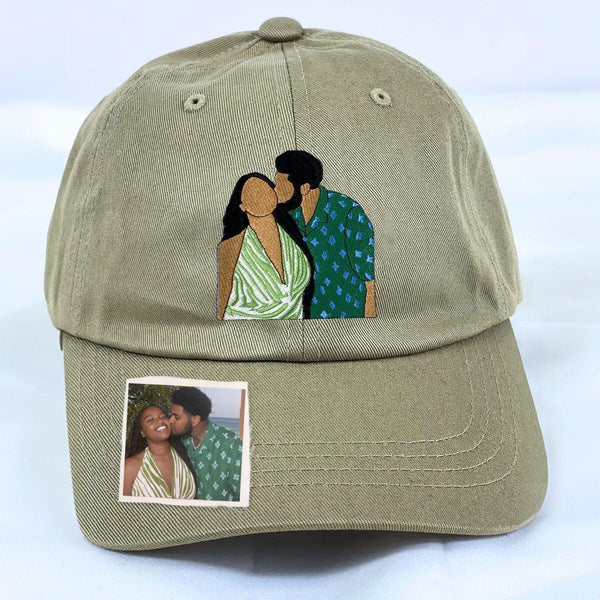 Embroidered Custom Photo Couple Hat, Embroidery Text, Logo Hat, Cap, Baseball Cap, Gift for Dad Mom Him Her Boyfriend, Bride, Valentine Gift