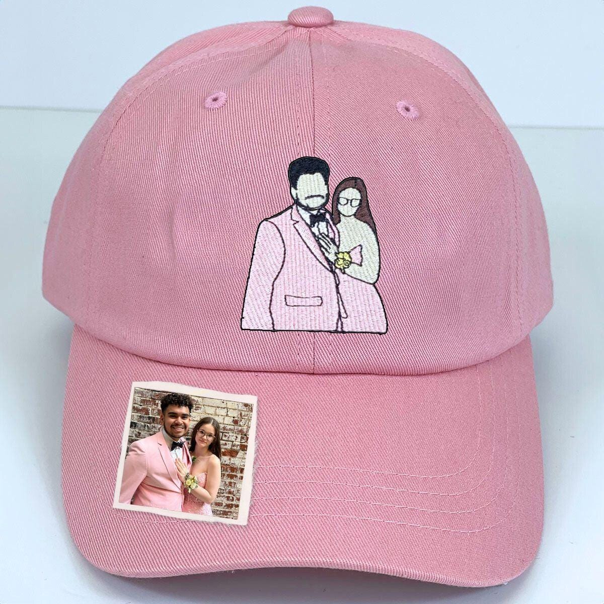 Embroidered Custom Photo Couple Hat, Embroidery Text, Logo Hat, Cap, Baseball Cap, Gift for Dad Mom Him Her Boyfriend, Bride, Valentine Gift