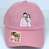 Embroidered Custom Photo Couple Hat, Embroidery Text, Logo Hat, Cap, Baseball Cap, Gift for Dad Mom Him Her Boyfriend, Bride, Valentine Gift