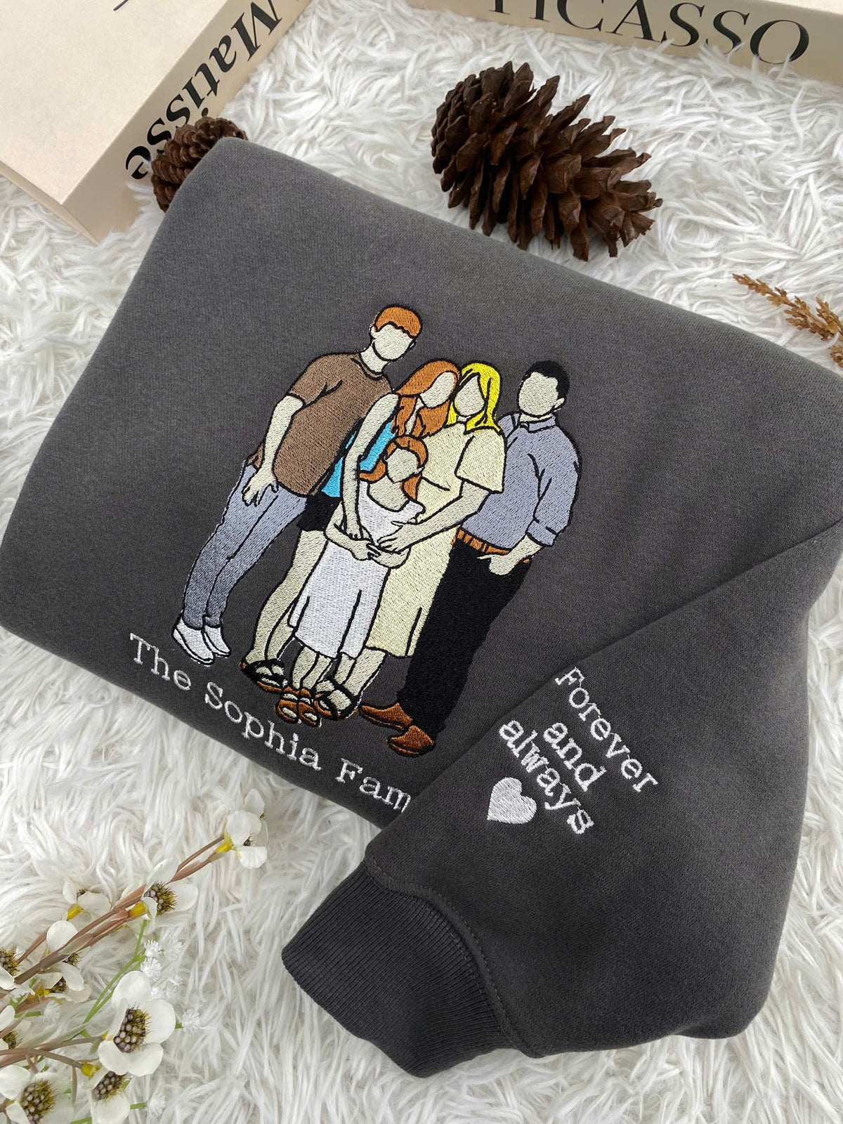 Custom Family Portrait Embroidered Sweatshirt, Personalized Faceless Photo Sweatshirt, Anniversary Gift for Parents, Gift for Family
