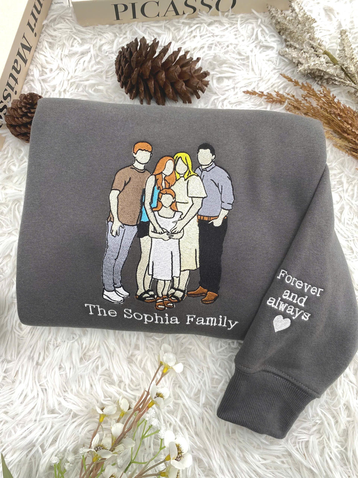 Custom Family Portrait Embroidered Sweatshirt, Personalized Faceless Photo Sweatshirt, Anniversary Gift for Parents, Gift for Family