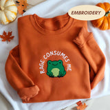 Embroidered Frog Shirt, Rage Consumes Me Embroidered Shirt, Nature Lover Shirt, Embroidered Funny Shirt, Huzzah Frog Meme Shirt,Funny Hoodie
