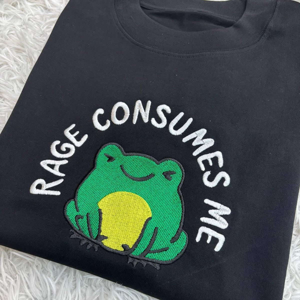 Embroidered Frog Shirt, Rage Consumes Me Embroidered Shirt, Nature Lover Shirt, Embroidered Funny Shirt, Huzzah Frog Meme Shirt,Funny Hoodie