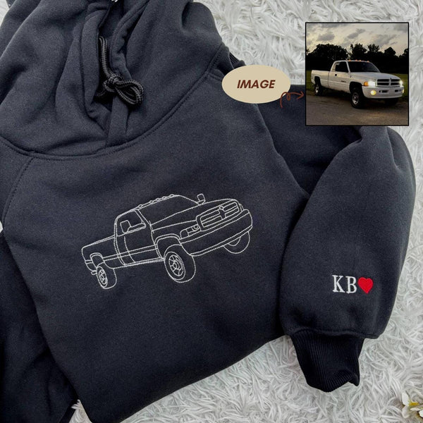 Custom Your Car Line Art Embroidered Sweatshirt, Car Photo Embroidered, Personalized Race Car Sweatshirt, Custom Car Guy Gift, Car Lover
