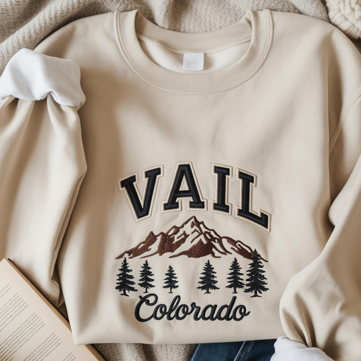 Vail Colorado Mountain Adventure Sweatshirt, Nature Lover Hiking Embroidered Crewneck