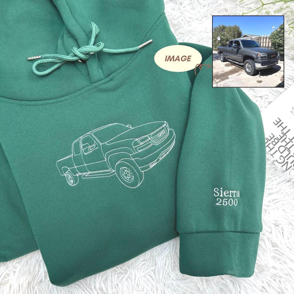 Custom Embroidered Car Sweatshirt, Custom Sweatshirt Car, Outlined Embroidered Truck Hoodie, Custom Truck Hoodie