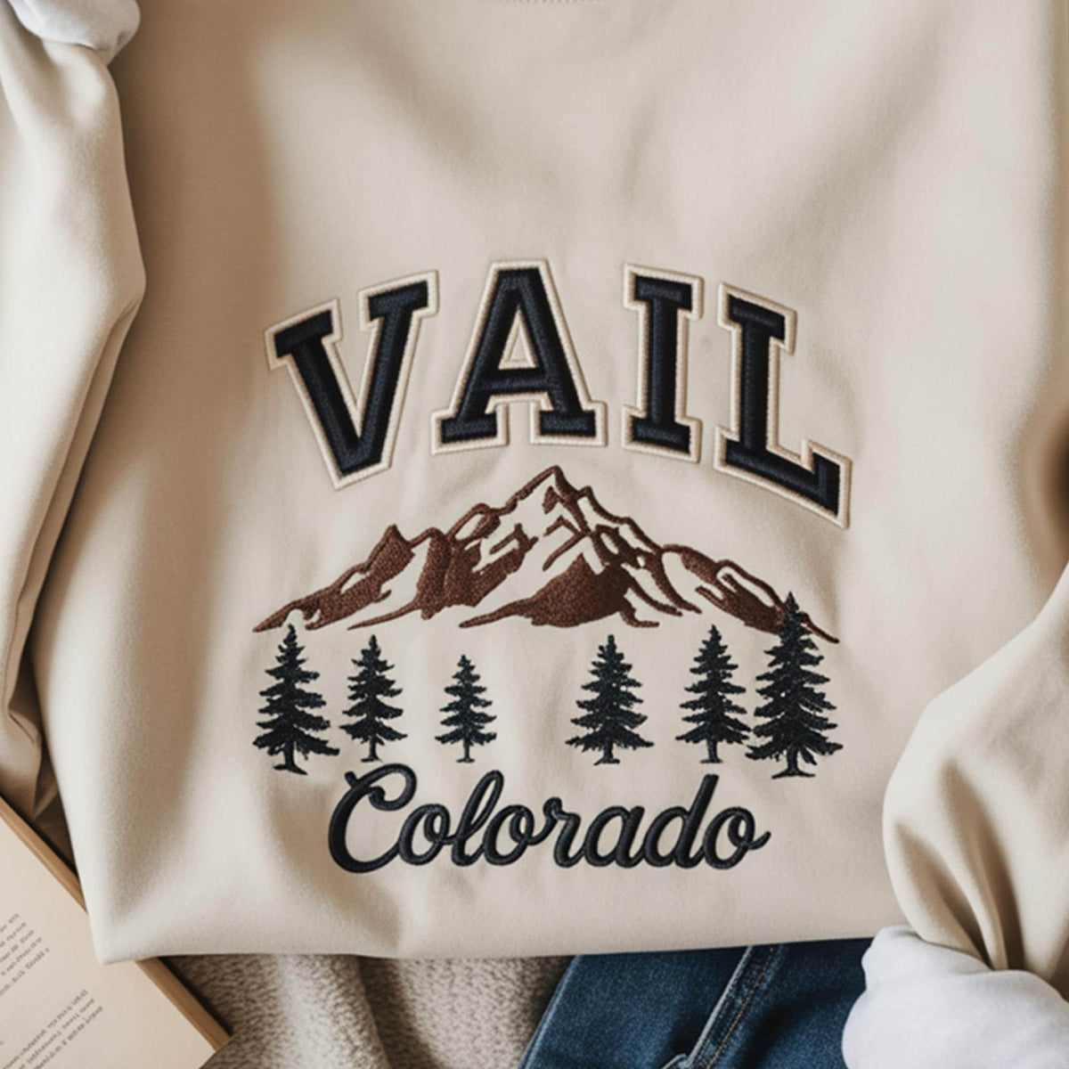 Vail Colorado Mountain Adventure Sweatshirt, Nature Lover Hiking Embroidered Crewneck