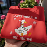 Embroidered Christmas Duck Sweatshirt, Cute Funny Santa Hat Holiday Crewneck Gift