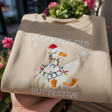 Embroidered Christmas Duck Sweatshirt, Cute Funny Santa Hat Holiday Crewneck Gift