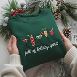 Embroidered Holiday Spirit Christmas Sweatshirt, Festive Cocktail Holiday Party Crewneck