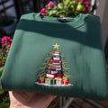 Embroidered Book Christmas Tree Sweatshirt, Librarian Book Lover Holiday Crewneck Gift