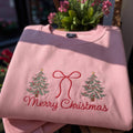 Embroidered Christmas Tree Sweatshirt, Merry Christmas Holiday Crewneck Gift