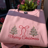 Embroidered Christmas Tree Sweatshirt, Merry Christmas Holiday Crewneck Gift