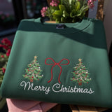 Embroidered Christmas Tree Sweatshirt, Merry Christmas Holiday Crewneck Gift