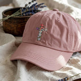 Floral Cross Embroidered Cotton Dad Hat - Wildflower Christian Faith Baseball Cap