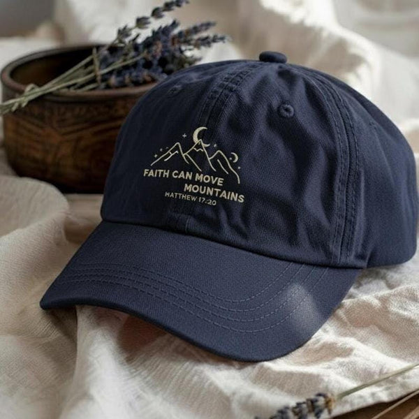 Faith Can Move Mountains Embroidered Cotton Dad Hat, Christian Gift