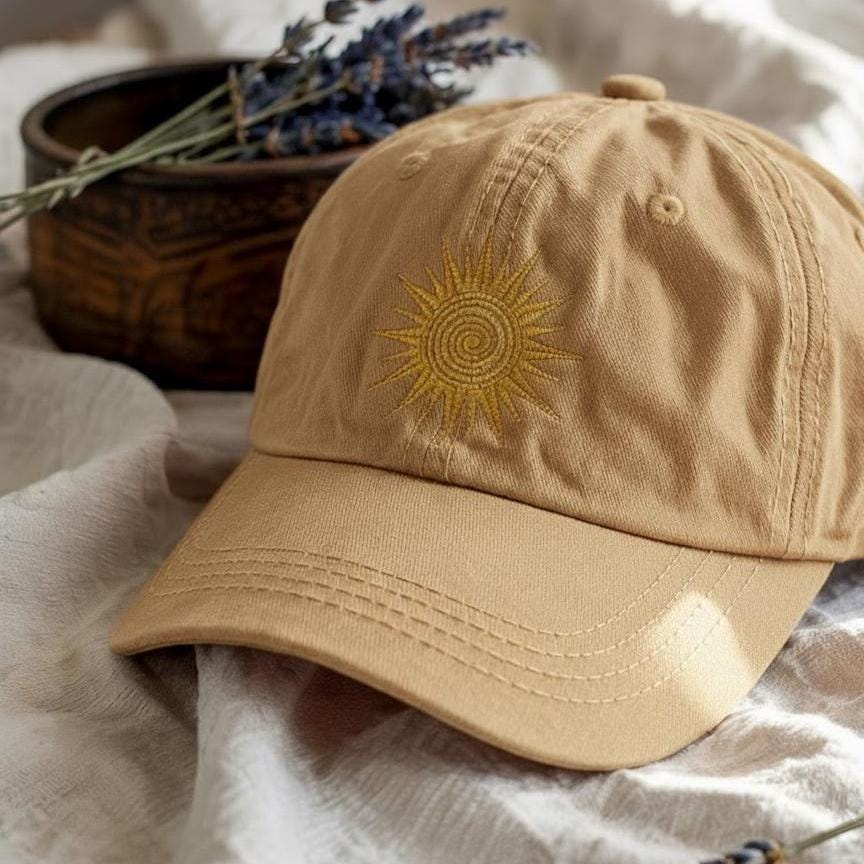 Sun Embroidered Hat, Minimal Sunshine Cap, Cozy Unisex Dad Hat, Aesthetic Summer Embroidery Gift