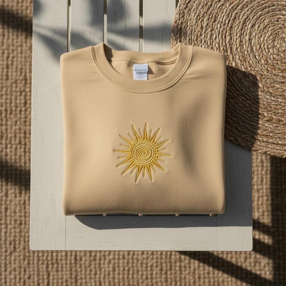 Embroidered Sun Sweatshirt, Minimalist Sunshine Crewneck, Cozy Unisex Embroidered Sweater, Positive Vibes Gift