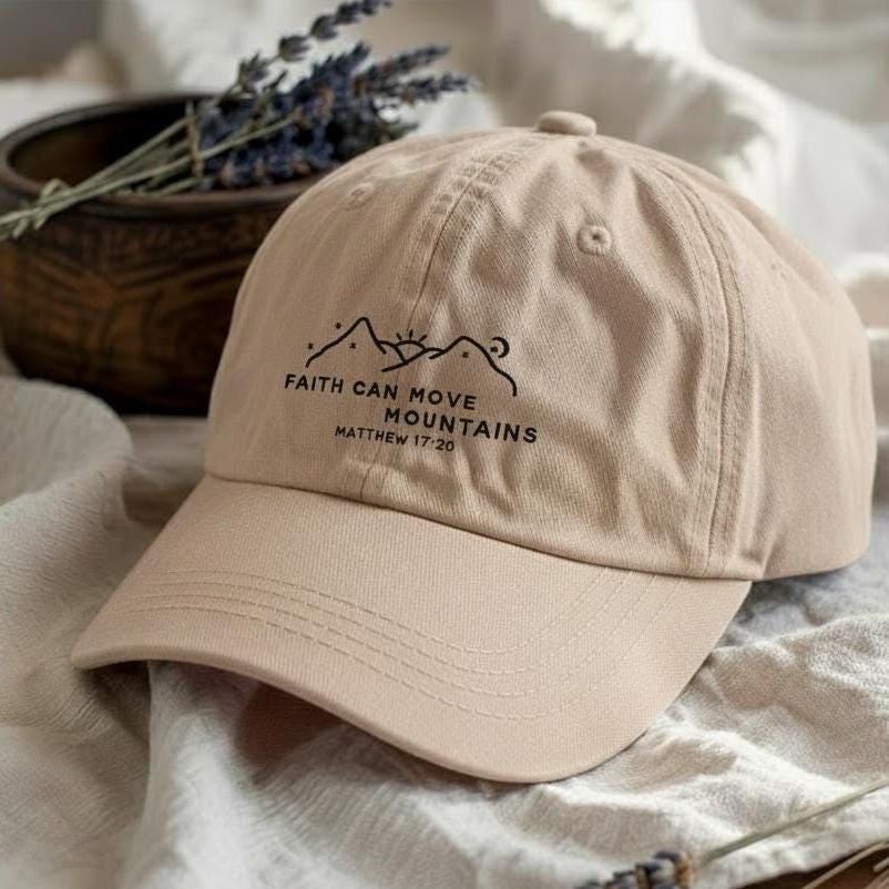 Faith Can Move Mountains Embroidered Cotton Dad Hat, Christian Gift