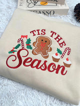 Embroidered 'Tis the Season Sweatshirt, Gingerbread Man Candy Cane Holiday Crewneck