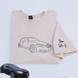 Custom Car Line Art Embroidered Sweatshirt, Trucker Style Embroidery, Custom Car Portrait Gift, Valentine Gift for Boyfriend