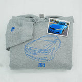 Custom Car Line Art Embroidered Sweatshirt, Trucker Style Embroidery, Custom Car Portrait Gift, Valentine Gift for Boyfriend