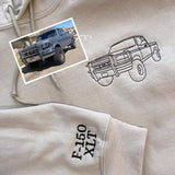 Custom Car Line Art Embroidered Sweatshirt, Trucker Style Embroidery, Custom Car Portrait Gift, Valentine Gift for Boyfriend